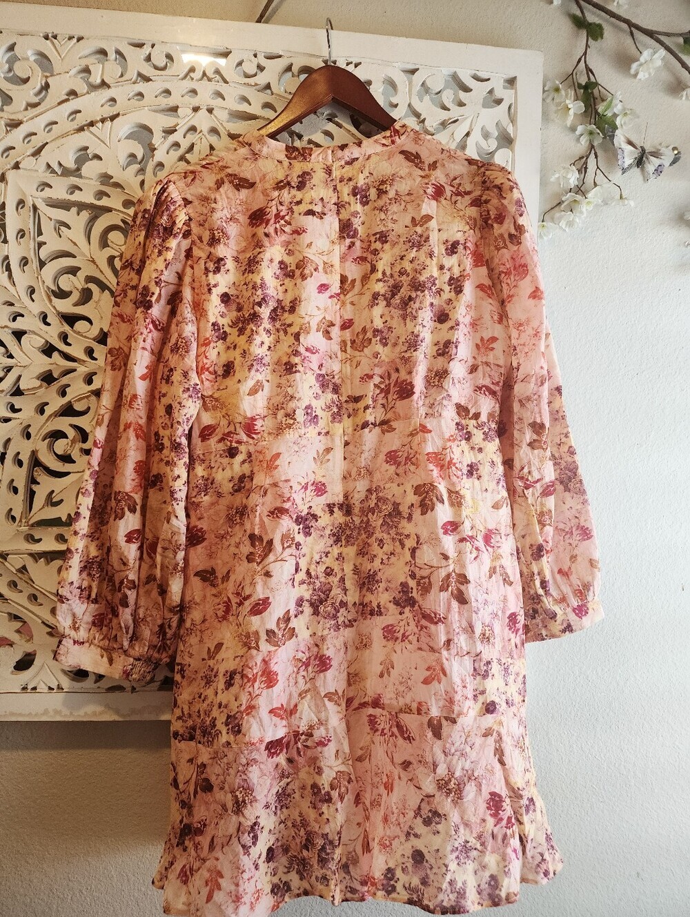 ANNA CATE FLORAL MINI DRESS LONG SLEEVES V NECKLINE PINK TONES SIZE LARGE NWT - Picture 15 of 15